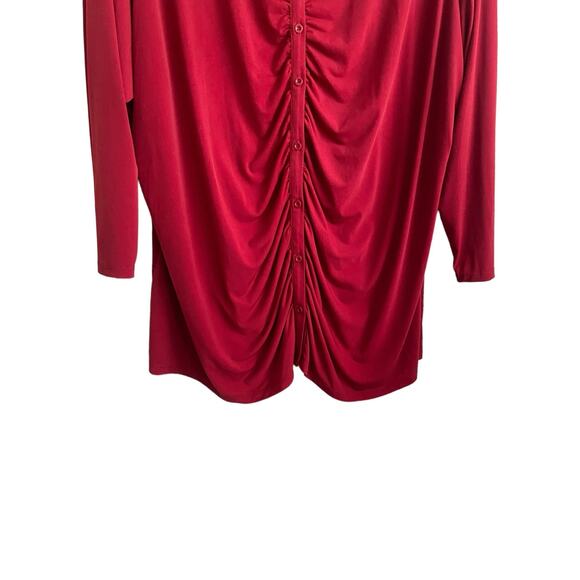 Torrid Women Tunic Top 6X Red Ruched Button Front Long Sleeve Workwear Office - Picture 4 of 11